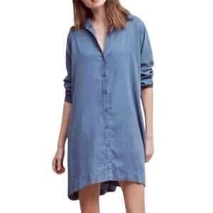Cloth & Stone Farryn Laced Back Chambray Denim Tencel Shirt Dress Size Medium